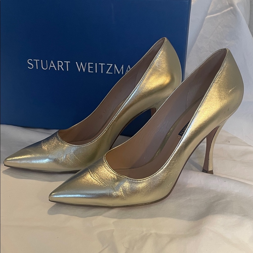 Stuart Weitzman Metallic Gold Heels: Tippi 95